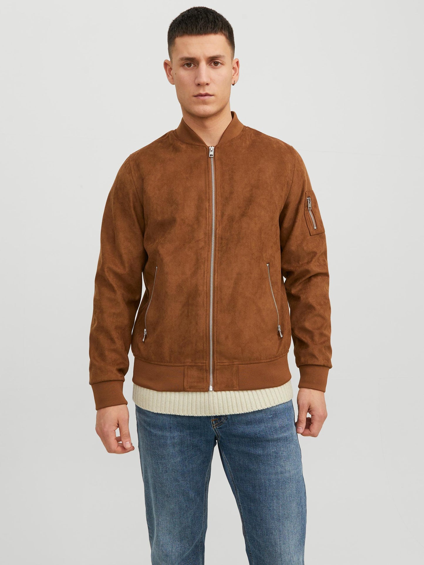 Chaqueta bomber efecto suede marrón - JJEROCKY