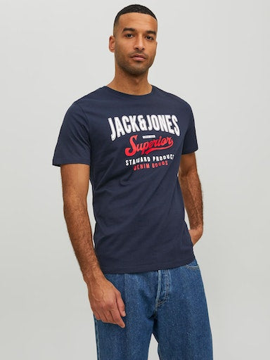 Camiseta de manga corta- JJELOGO Azul oscuro