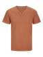 Camiseta cuello pico con botones marrón - JJESPLIT