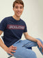 Camiseta de manga corta con logo azul marino - JJECORP