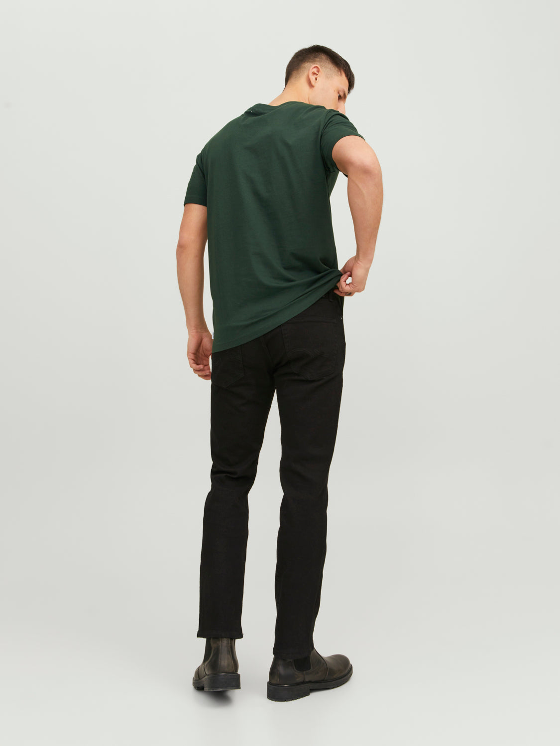 Camiseta básica de manga corta verde oscuro - JJEORGANIC
