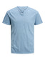 Camiseta azul básica cuello pico con botones - SPLIT