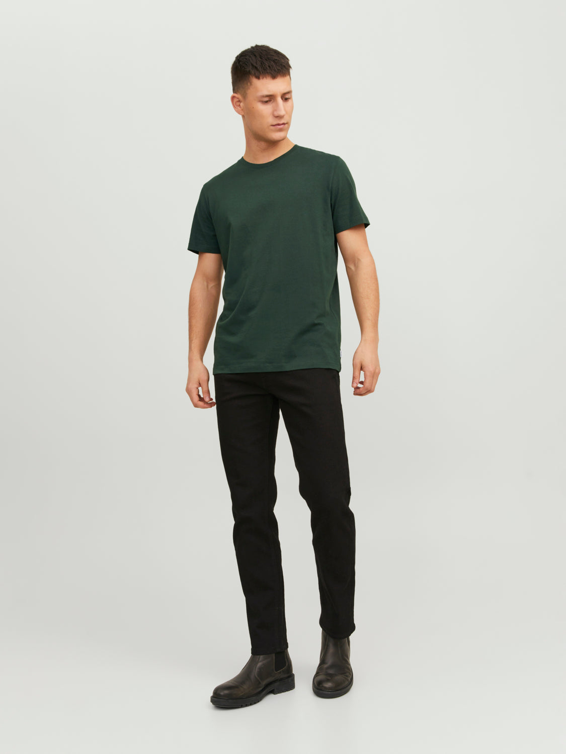 Camiseta básica de manga corta verde oscuro - JJEORGANIC