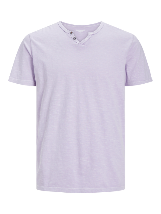 Camiseta cuello pico con botones violeta - JJESPLIT