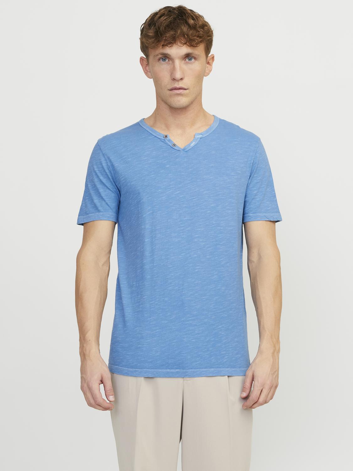 Camiseta cuello partido con botones azul - JJESPLIT